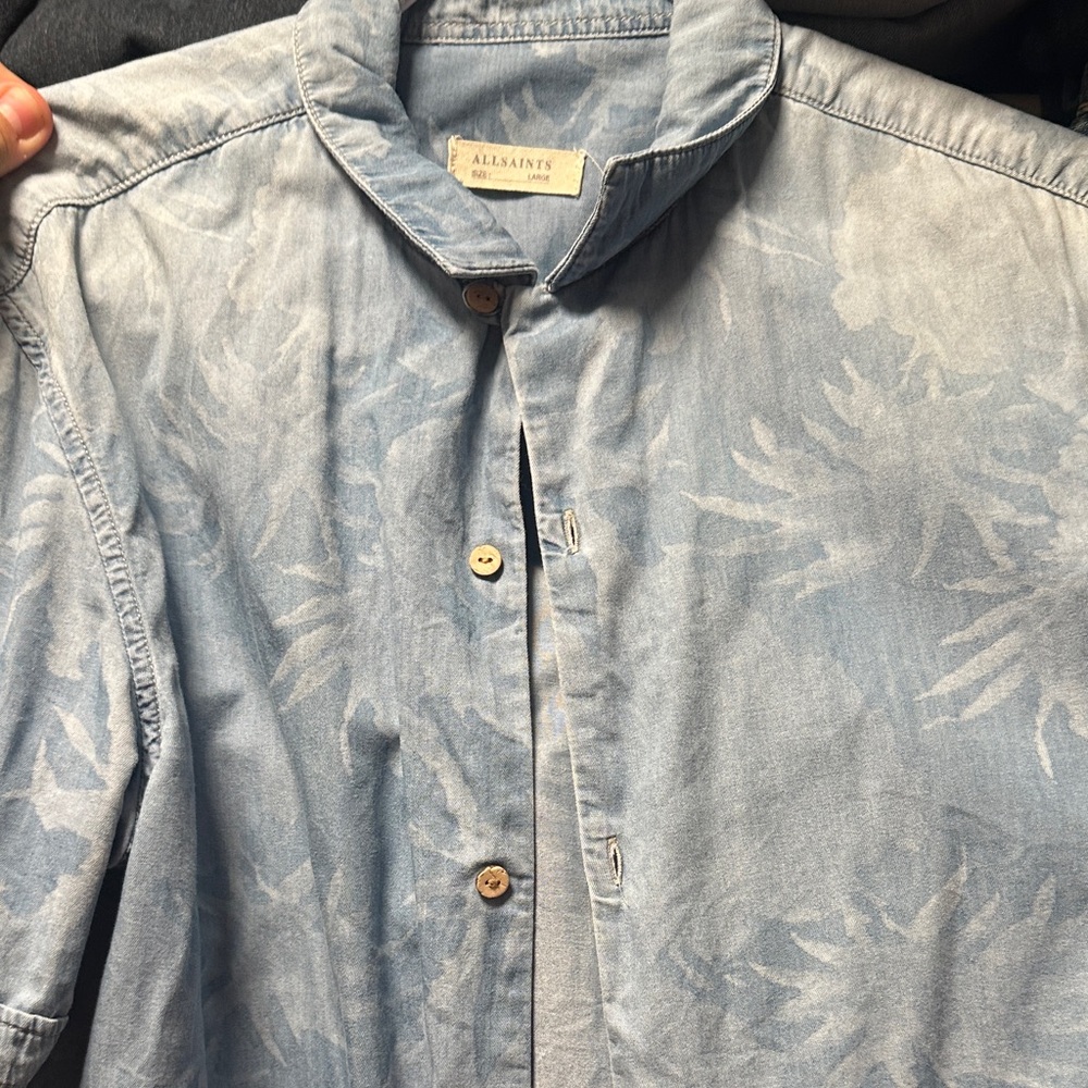 AllSaints Light Blue cambray Button-Up Shirt L